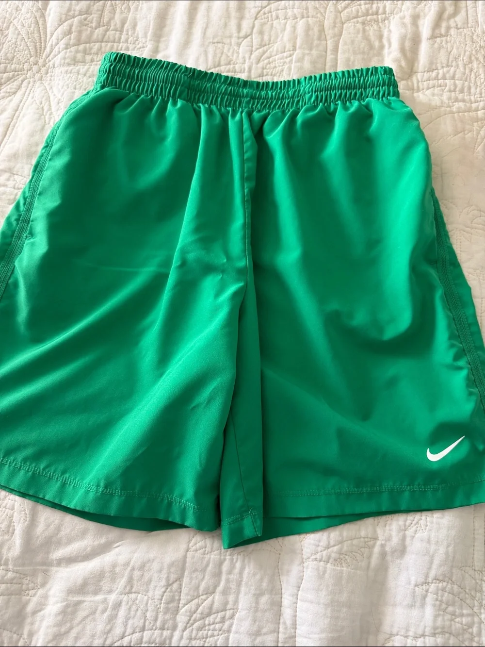 Nike Boy’s Bright Green Athletic Shorts with White Swoosh